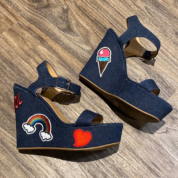BAMBOO Shoes - Bamboo Denim Patch Wedges